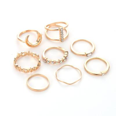 China TRENDY Fashion Faux Moonstone Gold Plated Multilevel Osteoarthritis Rings Set for sale