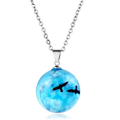 China High Quality Eagle Resin Necklace Transparent Luminous Blue Resin Cloud Pendant Necklace For Her for sale