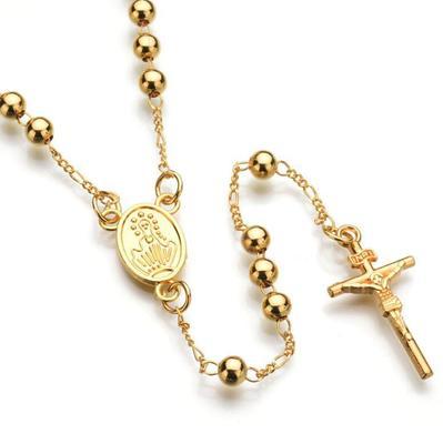 China White Gold CLASSIC Chain Necklace Pearl Rosary Cross Necklace for sale