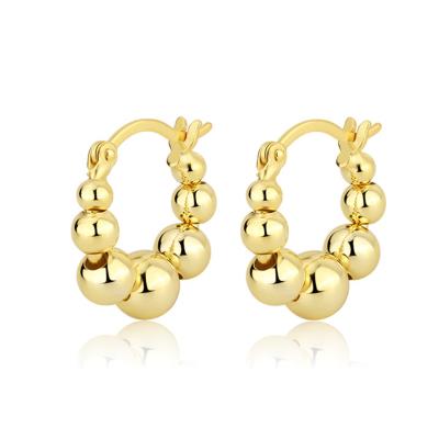 China Quick Delivery Vintage Hoop Earrings For Women Beaded Gold Plated Huggie Hoop Earrings Best Gift For Christmas Birthday Mother's Day for sale