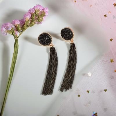 China FASHIONABLE Grade Crystal Tassel Geometry Design Black Earrings For Women for sale