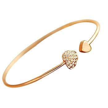 China CLASSIC Double Heart Cuff Bracelet with Crystal Rhinestone Open Bangle Bracelet for sale