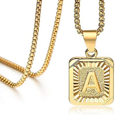 China FASHIONABLE A-Z 26 Initials Letter Necklace Gold Color Square Pendant Alphabet For Women Men for sale