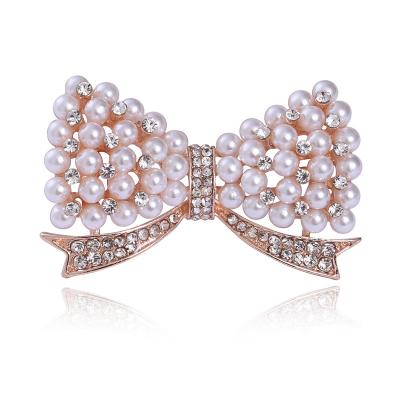 China High Quality Fashion Bowknot Brooch Bow Pin With Pearls For Women Girls for sale