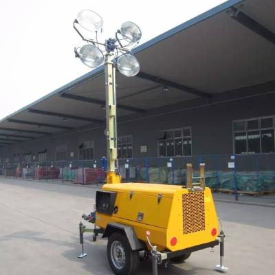 China Large Power Mobile Area Construction Trailer 220V 400W Diesel Engine LED Solar Light Towers for sale