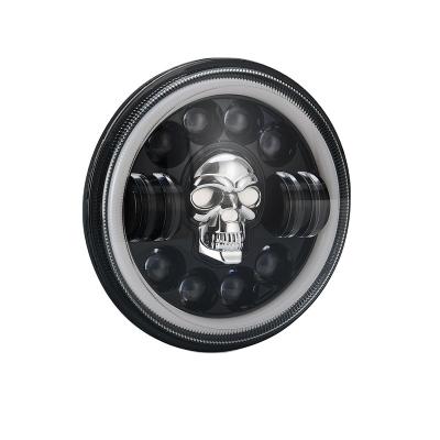 China Unique 7 Inch Skull Design RGB Headlight Automobile Lamp For Harley Led Projector For Motorcycle High Performance Led Headlight for sale