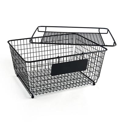 China JH-Mech Stocked Metal Storage Basket With Removable Lid And Chalk Flag Wholesale Black Large Metal Storage Wire Baskets for sale