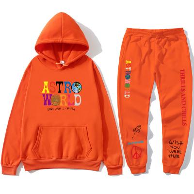 China 2021 winter sale Travis scot high collar hoodie Astroworld sweatpants sweak suit breathable warm long sleeve pullover set for men for sale