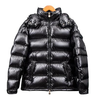 China 2021 new winter outdoor viable high quality white duck down zipper black slim bright face winter thickened fit down hooded jacket for sale