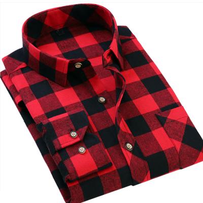 China Breathable Mens Shearling Flannel Shirt Jacket Vintage Plaid Long Sleeve T Shirts For Men 2021 Stylish for sale