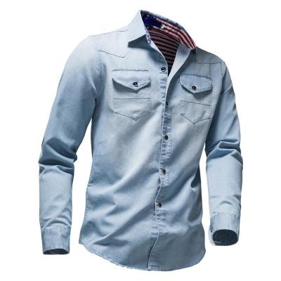 China Wholesale Price Breathable Full Sleeve Denim Shirt For Men Custom Logo Lattice Shirt With Long Sleeve for sale