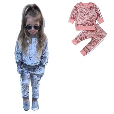 China Pink Vintage 4color Velvet Kids Babies Clothes Sets Solid Long Sleeve T-shirt Tops + Pants 2 Pieces Sets Streetwear for sale