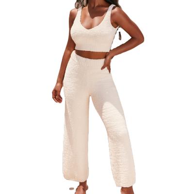 China QUICK DRY Sweater Sweater V-Neck Sweater V-Neck Sweater Vest Plush Wide Leg Pants Sets Women Cashmere Pants Strapless Sweaters Wide Leg Pants Sets for sale