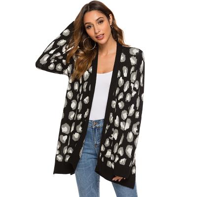 China Anti-pilling long sleeve jacquard acrylic sweater jackets coat style leopard knit plus size women sweaters for sale