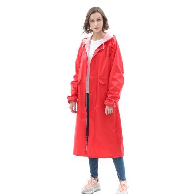 China Easy Wear Double Cloth Woman Long Red Polyester Windproof Raincoat Raincoat Easy Wear Raincoat Jacket for sale