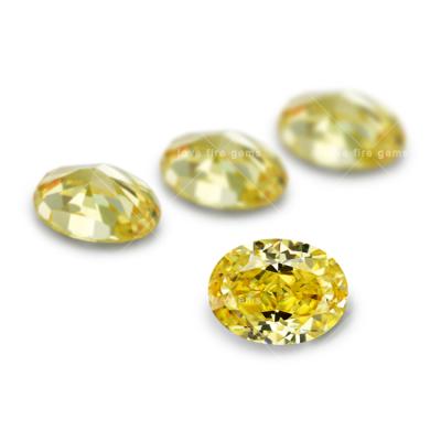 China Game Or Fire Loose Gemstone 6*8mm 4K 5A+ Color Cut Canary Yellow Oval Zircon Crushed Ice Cut CZ Gems for sale