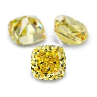 China Artificial Colored Game or Fire Gemstone 7*7mm 4K 5A+ Crushed Ice Cut Zircon USA Yellow Cushion CZ Loose Gems for sale