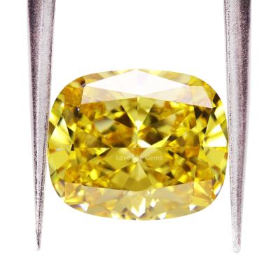 China Artificial Color Fire Or Game Cubic Zirconia Gemstone Cushion Shape Crushed Ice To Cut Fancy Vivid Yellow Zircon Loose Stones for sale