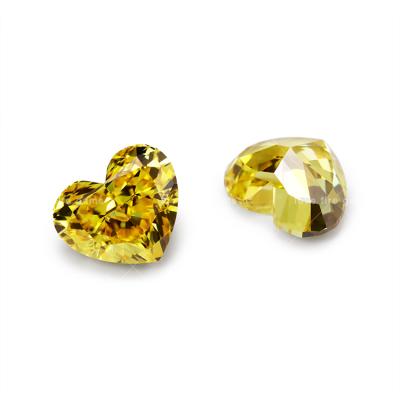 China Loose Crushed Color CZ Radiant Cut 10*10mm 4K 5A+ Stone Heart Cut Yellow Gold Color Zircon Price Per Gram for sale