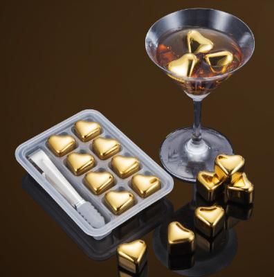 China Sustainable 304 stainless steel gold heart-shaped ice cube set ice tartar creative electroplating quick frozen for sale