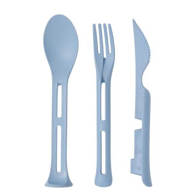 China Wheat straw Portable three-in-one knife, fork and spoon cutlery set wheat straw biodegradable spoon fork knife cutlery sets for sale