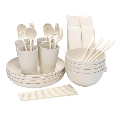 China Sustainable Hot Sale 32 PCS /Set Wheat Straw Tableware Set Food Container For Kids Wheat Straw Dinnerware Sets for sale