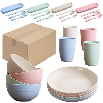 China American Style Wholesale New 28 PCS /Set Wheat Straw Tableware Set Food Container For Kids Wheat Straw Dinnerware Sets plates & dishes for sale