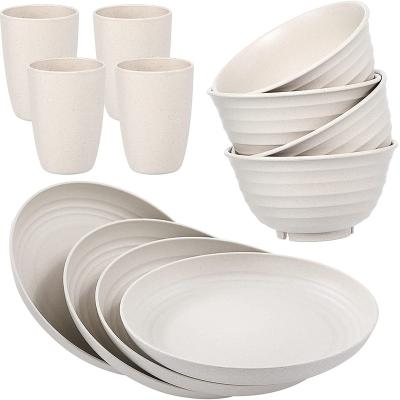 China Sustainable Wheat Straw Dinnerware Sets Eco Friendly Unbreakable Dinnerware Set Plates Cups and Bowls Tableware for Kids for sale