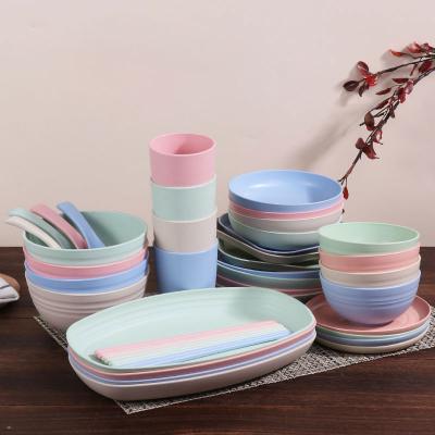 China Sustainable wholesale wheat straw plastic china dinner sets dinner dinnerware plates plate and bowl set for sale