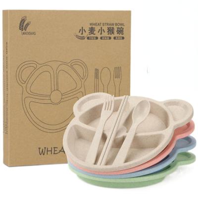 China Sustainable Environmentally degradable wheat tableware sets for children with separate plates Wheat straw plate for sale