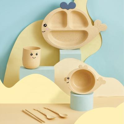 China Sustainable Whale Shape ECO Wheat Straw Baby Feeding Plate Tableware Set for sale