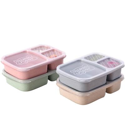 China Wheat Straw Material Outside Box 3 Compartment Lunch Box Bento Lunch Box With Pp Stocked Lid 1000ml for sale