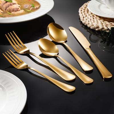 China Viable Custom High Quality Luxury Gold Cutlery 5pcs Silverware with Box Hotel Wedding Stainless Steel Knife Spoon Fork Set Flatware for sale