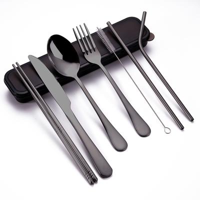 China Sustainable Portable Travel Stainless Steel Cutlery Set 8 Pieces Stainless Steel Utensil Set With Case Lunch Box Utensils for sale