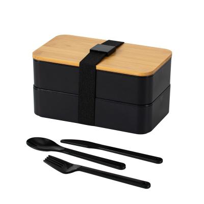 China Freshness Storage Bento Lunch Box With Divider and Cutlery Lunch Containers for Kids Double Layer Bamboo Fiber Food Bowl with Bamboo Lid for sale