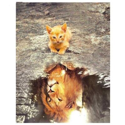 China Modern 5d Diamond Painting Cat Reflecting Lion Diamond Full Drill Diamond Embroidery for sale