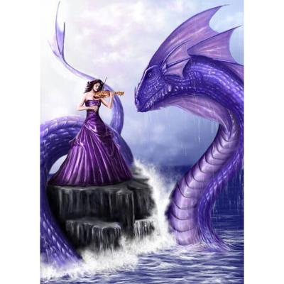 China Diamond Embroidery Modern Girl and Dragon Home Decor Handmade Diamond Painting Mosaic Purple Cross Stitch Needlework for sale