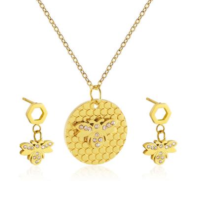 China Vintage Tasty Honeycomb Bee Insect Hexagon Necklace Earring Fine Jewelry Set 316L Stainless Steel for sale