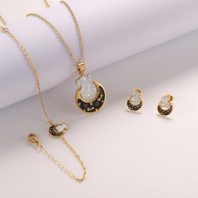 China Vintage Fashion Accessories Zircon Bear Moon Star Bracelet Necklace Dangle Ear Studs Jewelry Set For Women for sale