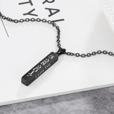 China Wholesale Customized Romantic Stainless Steel Vertical Bar Anniversary Initial Number Festival Name Necklace Engraved Pendant Jewelry for sale