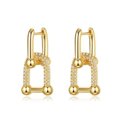 China Fashion CLASSIC Jewelry 925 Sterling Silver Huggie Earrings Gold Plated CZ Circle U Shaped Horseshoe Earrings for sale