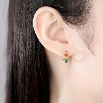 China Fashion Vintage CLASSIC Jewelry 925 Sterling Silver Rainbow Colored Zirconia Gold Stud Earrings Silver Plated Women Ear Studs for sale