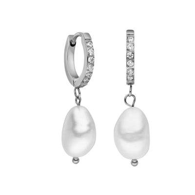 China CLASSIC Zircon Dangling Teardrop Stainless Steel Freshwater Pearl Stud Earrings for sale