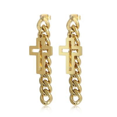 China Neo-Gothic Cross Bridal Chain Earring Gold Stainless Steel Earrings Gold Plated Women's Stud Earrings Customized Product for sale