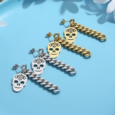 China Polished Hot Selling Neo-Gothic Stainless Steel Laser Cut Skull Earring Dangle Women for sale