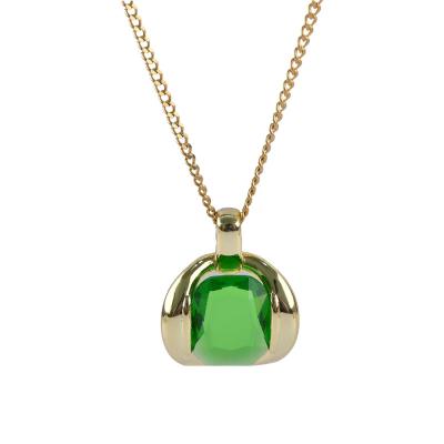 China CLASSIC Emerald Pendant Necklace Crystal Green Gemstone Stainless Steel Chain Women's News Necklace for sale