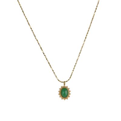 China CLASSIC Emerald Pendant Necklace Stainless Steel Jewelry Fine Twisted Piece Long Necklace Women for sale