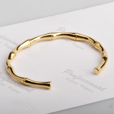 China BOHEMIA Luxury Simple Open Bangle Bracelets C-shaped Stainless Steel Gold Cuff Bamboo Bamboo Jewelry For Women for sale