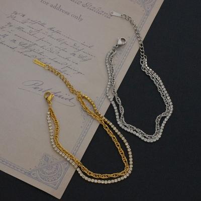 China Double Layer Punk Gold Plated Stainless Steel Chain Link Bracelet Diamond Tennis Bracelet for sale