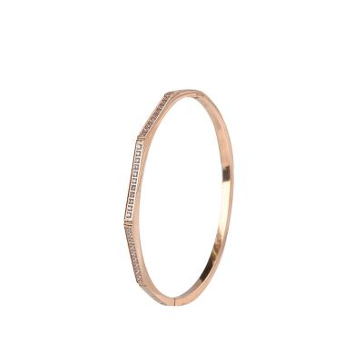 China New Vintage Style Gold Diamond Bangle Stainless Steel Bracelet Women Bangle 18K Gold Oval Zircon Bracelets for sale